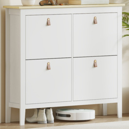 HOMCOM 4 Flip Down Drawer White Shoe Cabinet - Size: 95.5 cm x 24 x 105cm - Wilko