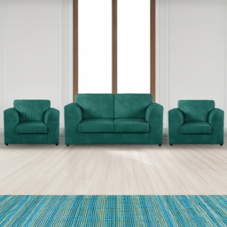 Luxor 4 Seater Teal Jumbo Cord Sofa Suite with Full Back - Green - Wilko