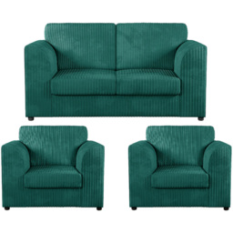 Luxor 4 Seater Teal Jumbo Cord Sofa Suite with Full Back - Green - Wilko - thumbnail 3
