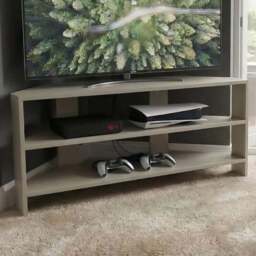 FWStyle Promo 2 Shelf Sage Green Corner TV Unit - Size: 45 x 110 x 36cm - Wilko