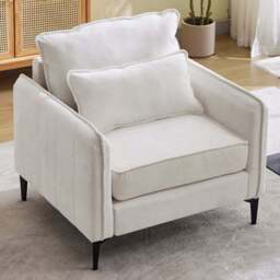 Living and Home White Fleece Fabric Armchair with Cushions - Size: 83 x 80 x 79cm - Beige White - Wilko - thumbnail 1