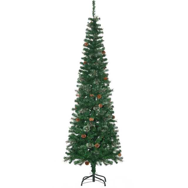 Everglow Pencil Slim Green Artificial Christmas Tree with Pine Cones 6.5ft - Size: 7ft - Wilko - image 1