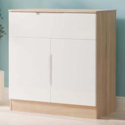Crowndale Milan 2 Door Single Drawer White Gloss and Bardolino Oak Sideboard Ready Assembled - Size: 79 x 74 x 39cm - White Gloss & Bardolino Oak - Wi
