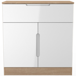 Crowndale Milan 2 Door Single Drawer White Gloss and Bardolino Oak Sideboard Ready Assembled - Size: 79 x 74 x 39cm - White Gloss & Bardolino Oak - Wi - thumbnail 3