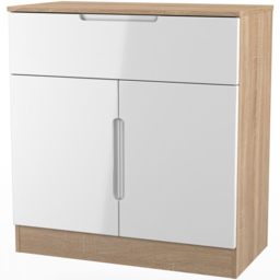 Crowndale Milan 2 Door Single Drawer White Gloss and Bardolino Oak Sideboard Ready Assembled - Size: 79 x 74 x 39cm - White Gloss & Bardolino Oak - Wi - thumbnail 5