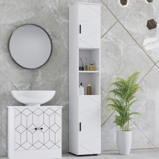 Kleankin 2 Door 2 Shelf White Tall Bathroom Storage Cabinet - Size: 183.0 cm x 30.0 cm x 30.0 cmcm - Wilko - image 1
