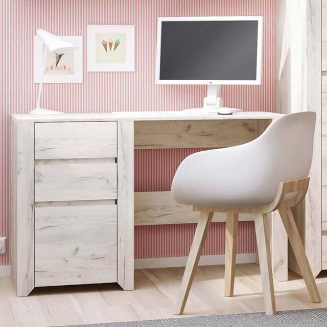 Florence Angel 3 Drawer Desk White - Size: 60 x 118 x 76cm - Furniture to Go - Wilko - image 1