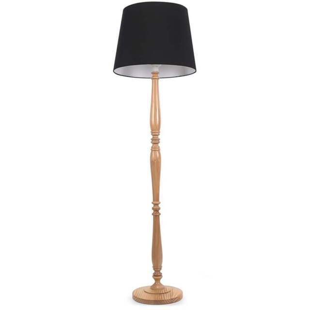 ValueLights Victoria Black Fabric Tapered Shade Light Wood Traditional Stem LED Floor Lamp - Size: 156 x 46 x 46cm - Cream - Wilko - image 1