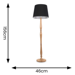 ValueLights Victoria Black Fabric Tapered Shade Light Wood Traditional Stem LED Floor Lamp - Size: 156 x 46 x 46cm - Cream - Wilko - thumbnail 6