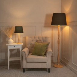 ValueLights Victoria Black Fabric Tapered Shade Light Wood Traditional Stem LED Floor Lamp - Size: 156 x 46 x 46cm - Cream - Wilko - thumbnail 5