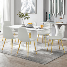 Furniturebox Molini Solara 6 Seater Dining Set White Gloss and Gold - Wilko - thumbnail 1