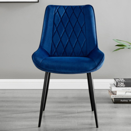 Furniturebox Lucia Cesano 6 Seater Dining Set Black Gloss and Navy - Blue - Wilko - thumbnail 4