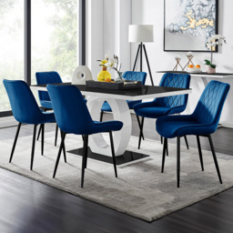 Furniturebox Lucia Cesano 6 Seater Dining Set Black Gloss and Navy - Blue - Wilko - thumbnail 1