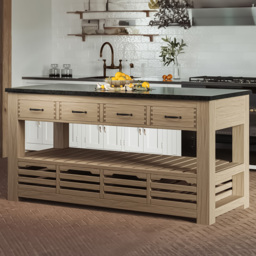 Baumhaus Kitchen Island 4 Drawer 2 Shelf Oak with Black Granite Top - Brown - Wilko