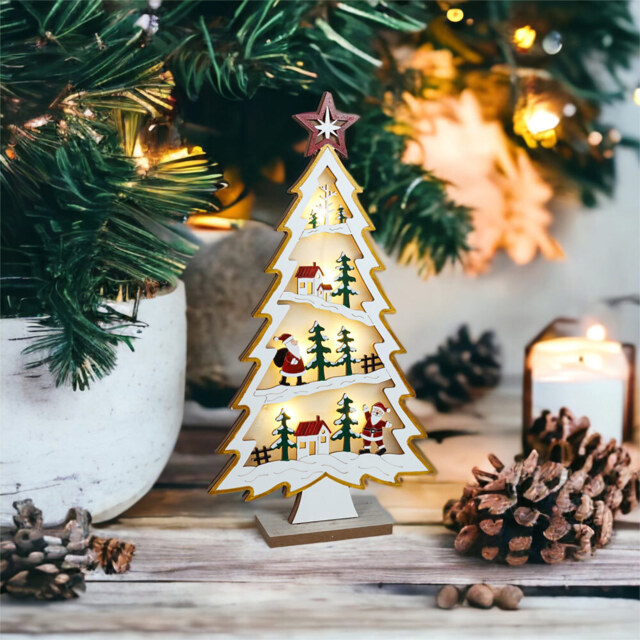 Xmas Haus Multicolour LED Light-Up Wooden Christmas Village Tree Scene - Size: 5 x 18 x 34cm - Wilko - image 1