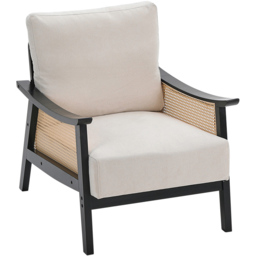 Living and Home Black Fabric Cushion Mid Century Rattan Chair - Size: Single - Wilko - thumbnail 3