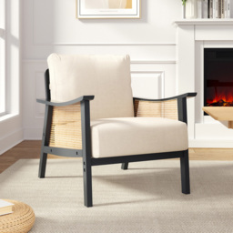 Living and Home Black Fabric Cushion Mid Century Rattan Chair - Size: Single - Wilko - thumbnail 4