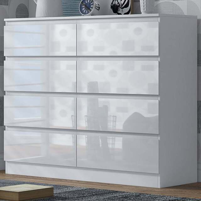 FWStyle Stora 8 Drawer White Gloss Chest Of Drawers - Wilko - image 1