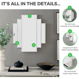 Furniturebox Jazz 1920s Inspired Silver Small Wall Mirror 66 x 58cm - Size: 58 x 66cm - Wilko - thumbnail 7