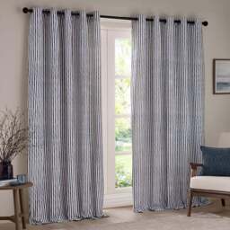 Yard Hebden Blue Striped Cotton Eyelet Curtains 117 x 183cm - Size: 183 x 117 x 1cm - Wilko