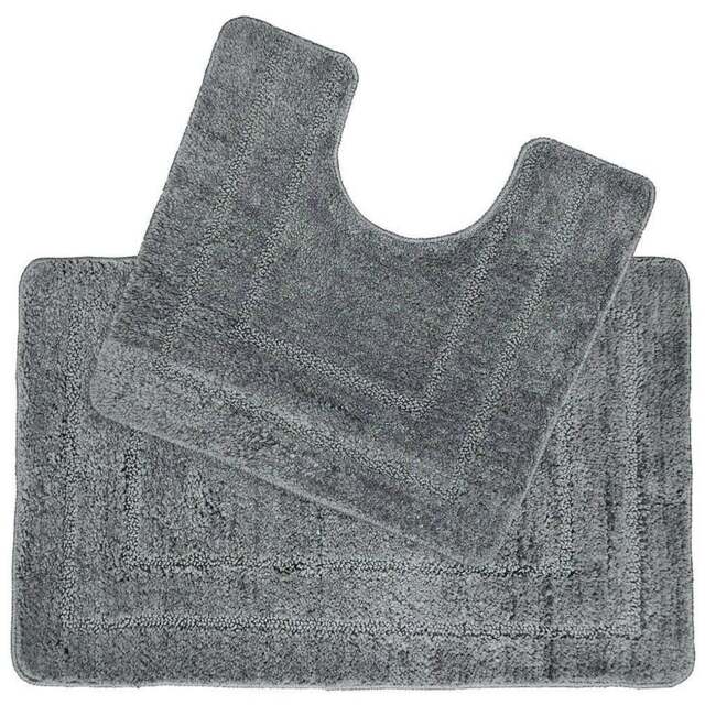 Allure Bath Fashions 2 Piece Mid Grey Non Slip Bath and Pedestal Mat Set - Size: 50 x 80 x 1cm - Wilko - image 1
