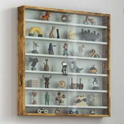 HOMCOM 7 Shelf Rustic Brown Wall Display Cabinet - Size: 83 x 9.5 x 80cm - Wilko