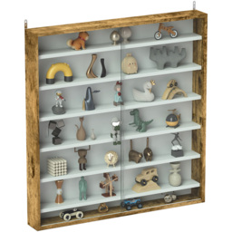 HOMCOM 7 Shelf Rustic Brown Wall Display Cabinet - Size: 83 x 9.5 x 80cm - Wilko - thumbnail 3