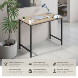 Tectake Jenkins Industrial Wood Study Desk Oak Sonoma 100cm - Size: 75.5 x 100 x 50cm - Brown - Wilko - thumbnail 7