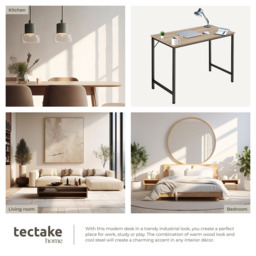 Tectake Jenkins Industrial Wood Study Desk Oak Sonoma 100cm - Size: 75.5 x 100 x 50cm - Brown - Wilko - thumbnail 6