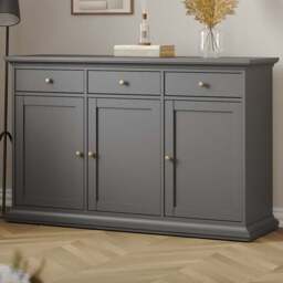 Florence 3 Door 3 Drawer Matt Grey Sideboard - Size: 91.66 x 147.7 x 46.1cm - Furniture To Go - Wilko