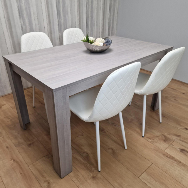 Kosy Koala 4 Seater Faux Leather Gem Pattern Rectangular Dining Set Grey and White - Multi - Portland - Wilko - image 1