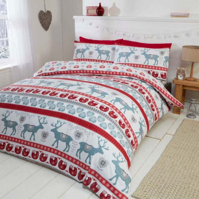 Rapport Home Scandi Double Red Brushed Cotton Reversible Duvet Set - Wilko - image 1