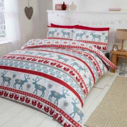 Rapport Home Scandi Double Red Brushed Cotton Reversible Duvet Set - Wilko - thumbnail 1