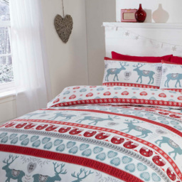 Rapport Home Scandi Double Red Brushed Cotton Reversible Duvet Set - Wilko - thumbnail 3