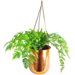Botanik Evergreen Fern Artificial Plant with Copper Hanging Planter 60cm - Size: 60 x 70 x 70cm - Wilko
