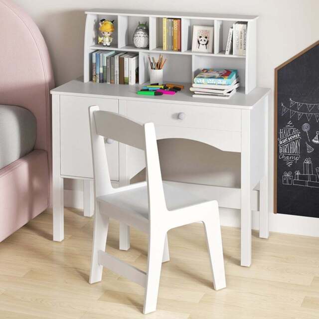 Costway Single Drawer Single Door White Kids Study Desk Set with Hutch - Size: 79 x 34 x 91cm - Wilko - image 1