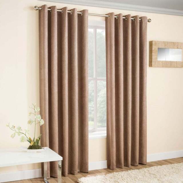 Enhanced Living Vogue Latte Thermal Blackout Eyelet Readymade Curtains 117 x 183cm - Brown - Wilko - image 1