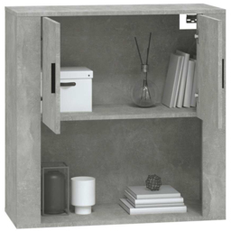 vidaXL 2 Door Single Open Shelf Concrete Grey Wall Mounted Cabinet - Size: 80 x 80 x 33cm - Wilko - thumbnail 4