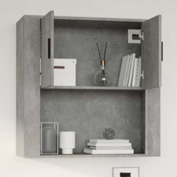 vidaXL 2 Door Single Open Shelf Concrete Grey Wall Mounted Cabinet - Size: 80 x 80 x 33cm - Wilko