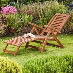 Garden Gear Acasia Folding Steamer Deck Chair - Size: 96 x 141 x 57cm - Brown - Wilko