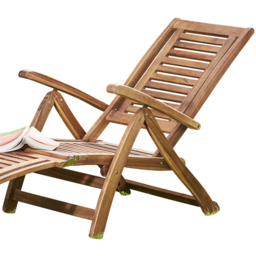 Garden Gear Acasia Folding Steamer Deck Chair - Size: 96 x 141 x 57cm - Brown - Wilko - thumbnail 4