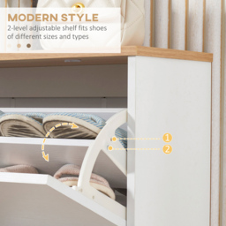 HOMCOM 3 Flip Down Drawer White Slim Shoe Cabinet - Size: 122 x 23.5 cm x 70cm - Wilko - thumbnail 6