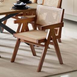 tectake Lizzy Dark Oak Dining Chair with Rattan Backrest - Size: Single - Brown - Wilko
