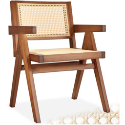 tectake Lizzy Dark Oak Dining Chair with Rattan Backrest - Size: Single - Brown - Wilko - thumbnail 3