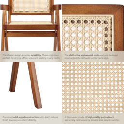 tectake Lizzy Dark Oak Dining Chair with Rattan Backrest - Size: Single - Brown - Wilko - thumbnail 6