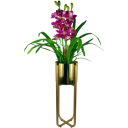 Botanik Leaf Design Black Metal Planter Stand and Copper Plant Pot Set - Size: 62 x 18 x 18cm - Brown - Wilko - thumbnail 4