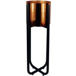 Botanik Leaf Design Black Metal Planter Stand and Copper Plant Pot Set - Size: 62 x 18 x 18cm - Brown - Wilko - thumbnail 1