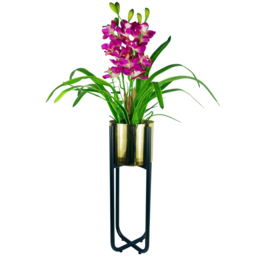 Botanik Leaf Design Black Metal Planter Stand and Copper Plant Pot Set - Size: 62 x 18 x 18cm - Brown - Wilko - thumbnail 5