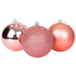 Shatchi 10cm Rose Gold Shatterproof Christmas Bauble 3 Pack - Wilko