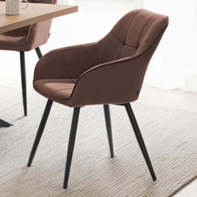 tectake Marilyn Set of 2 Brown and Black Quilted Velvet Dining Chair with Armrest - Wilko - image 1
